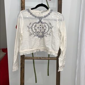 Zara Embroidered Ruffle Top